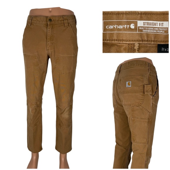 Carhartt Straight Fit Double Knee Dungaree Pants Mens 31 x 30 Brown 103340 211 - Picture 1 of 15